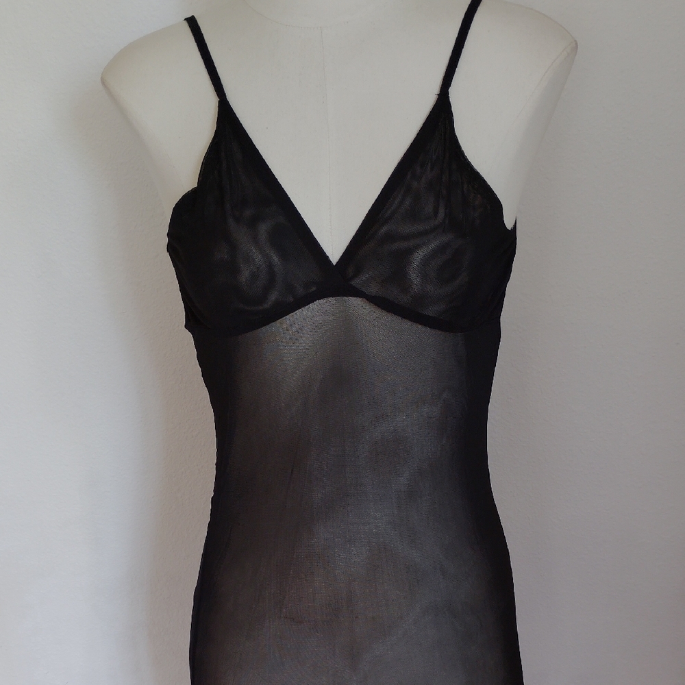 Unbranded Womens Sheer Mesh Babydoll Slip Midi Dress Sz S Goth Witchy Layering